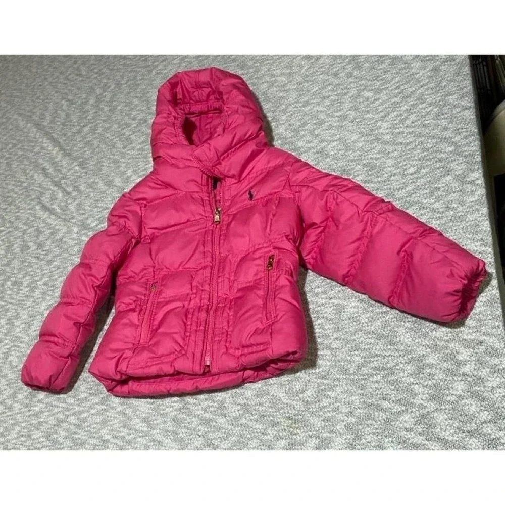 Ralph Lauren pink puffer jacket in kids size 4. SKU-B637